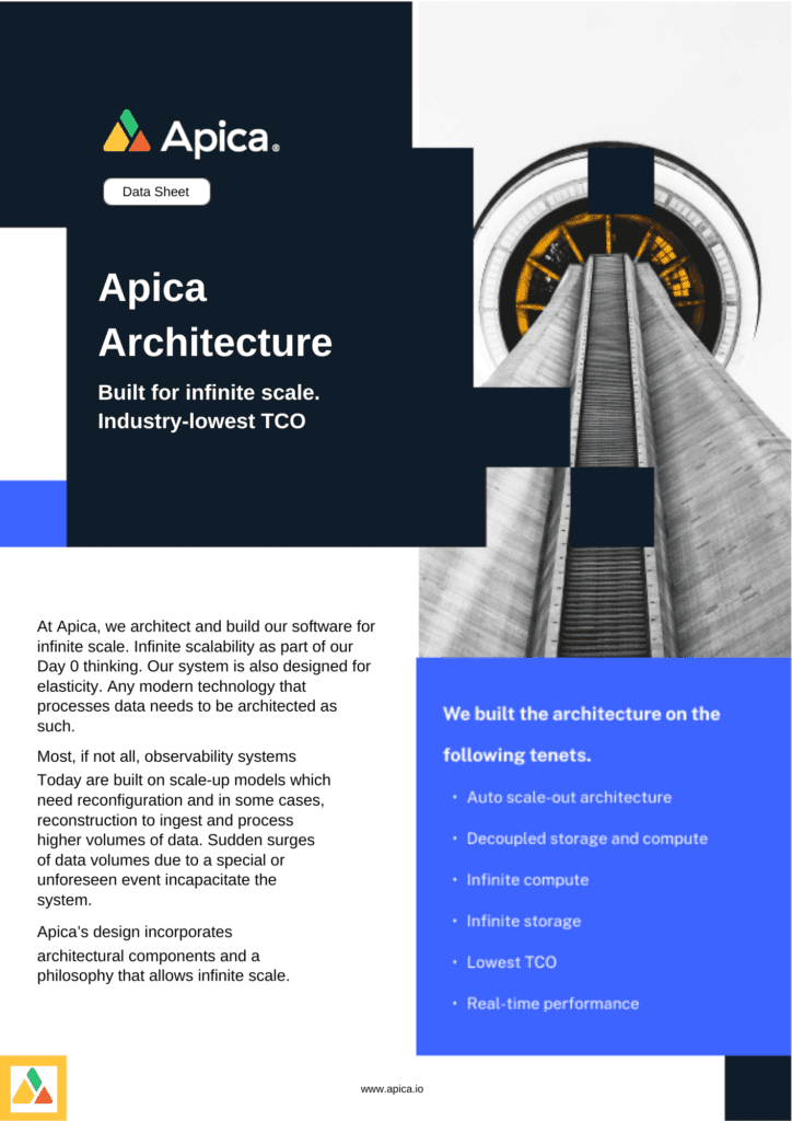Product briefs, technical briefs, data sheets of Apica & its capabilities 32 Data Sheet Apica Architecture